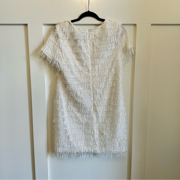 Aidan Mattox Dress Size 10 Ivory Sequined Fringe Shift Cocktail Dress - Picture 7 of 9